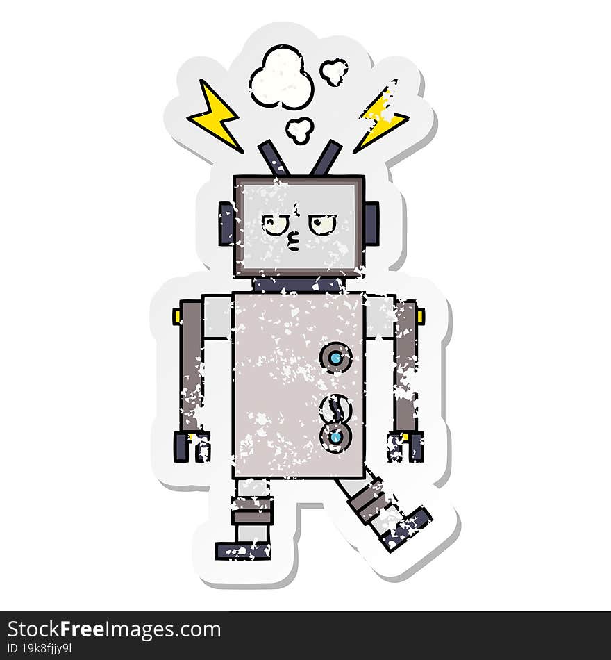 distressed sticker of a cute cartoon robot