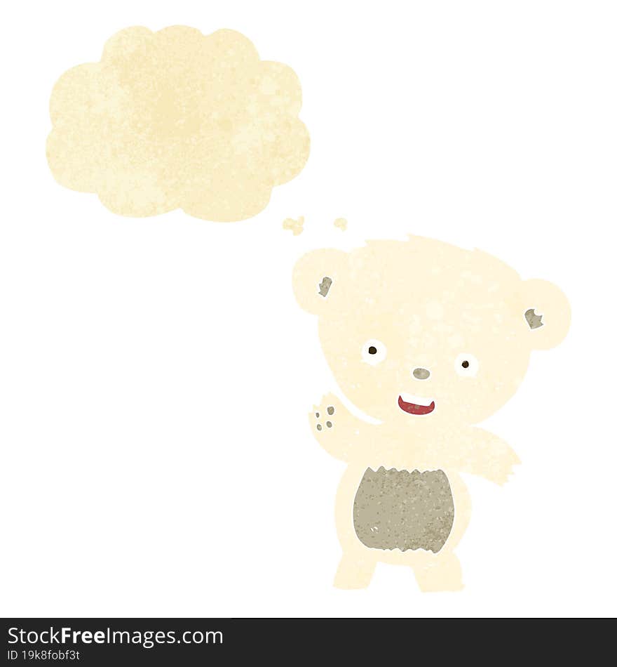 cartoon waving polar bear with thought bubble