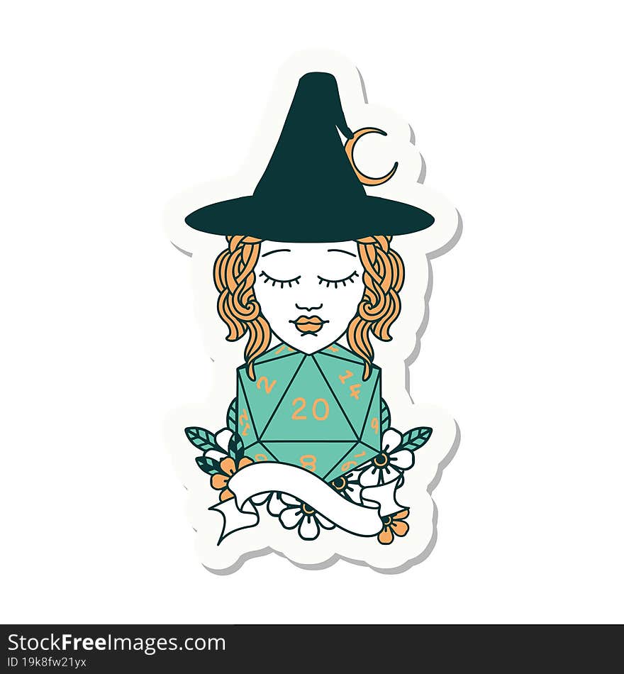 Human Mage With Natural Twenty Dice Roll Sticker