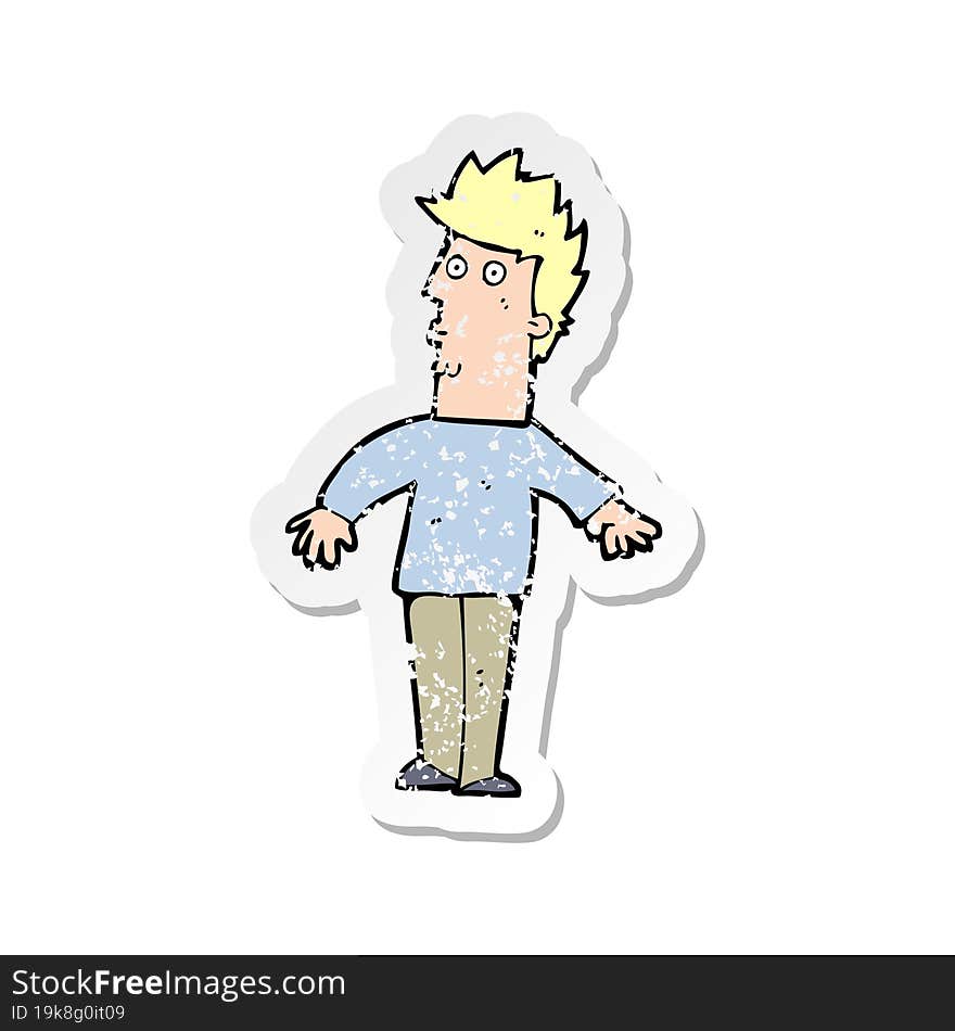 retro distressed sticker of a cartoon surprised man