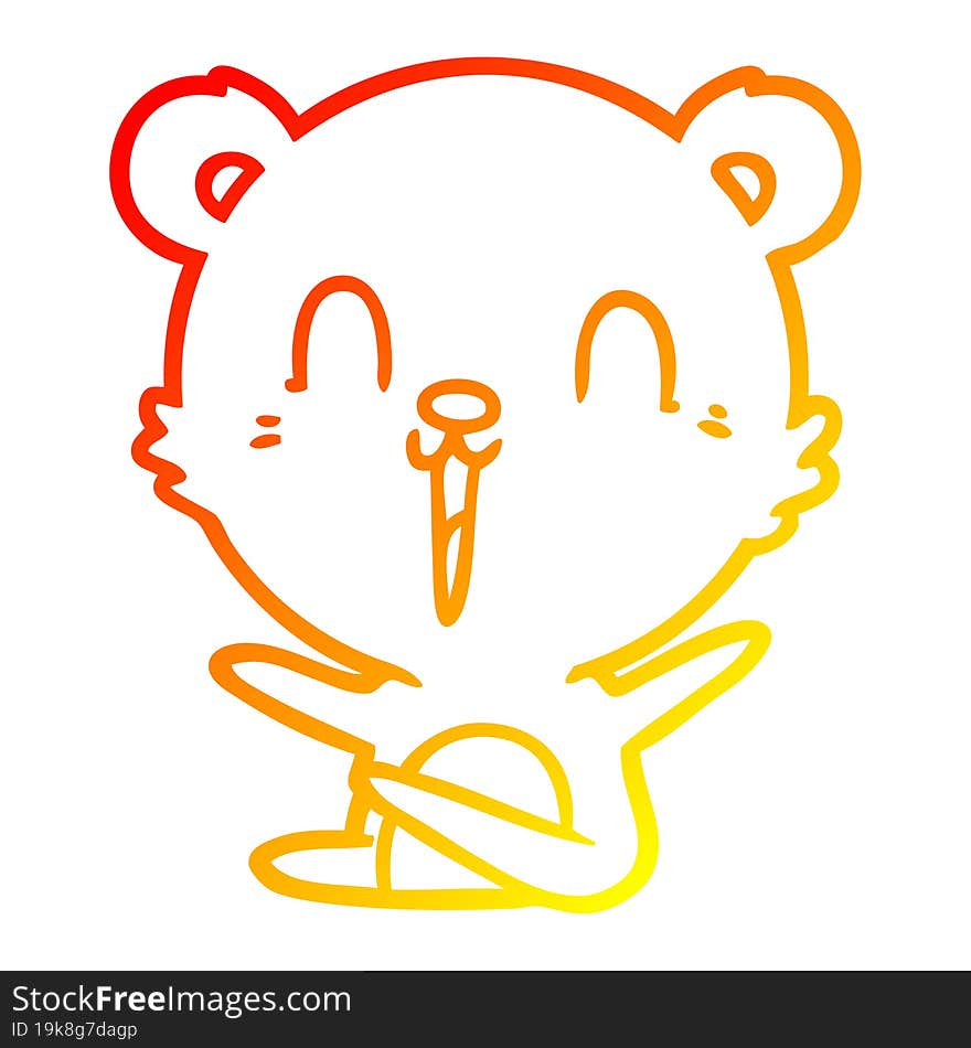 warm gradient line drawing of a happy laughing cartoon bear