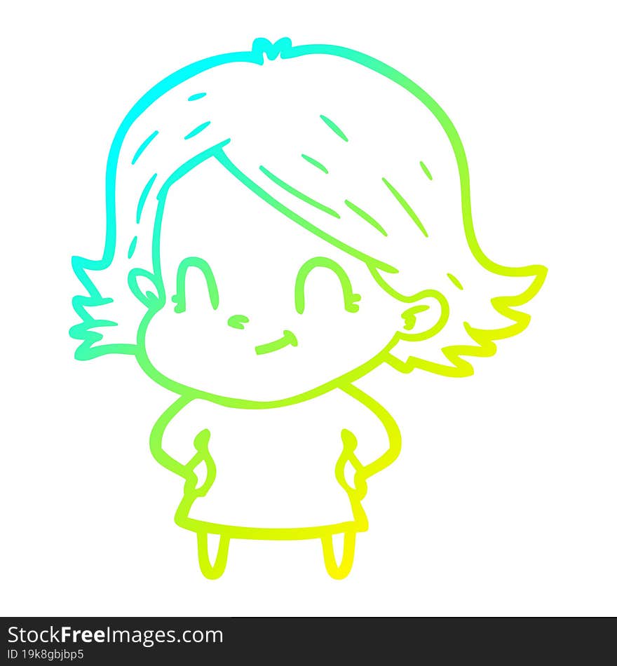 Cold Gradient Line Drawing Cartoon Friendly Girl