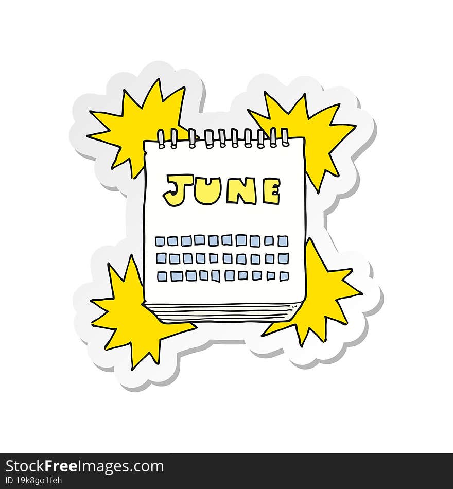 sticker of a cartoon calendar showing month of