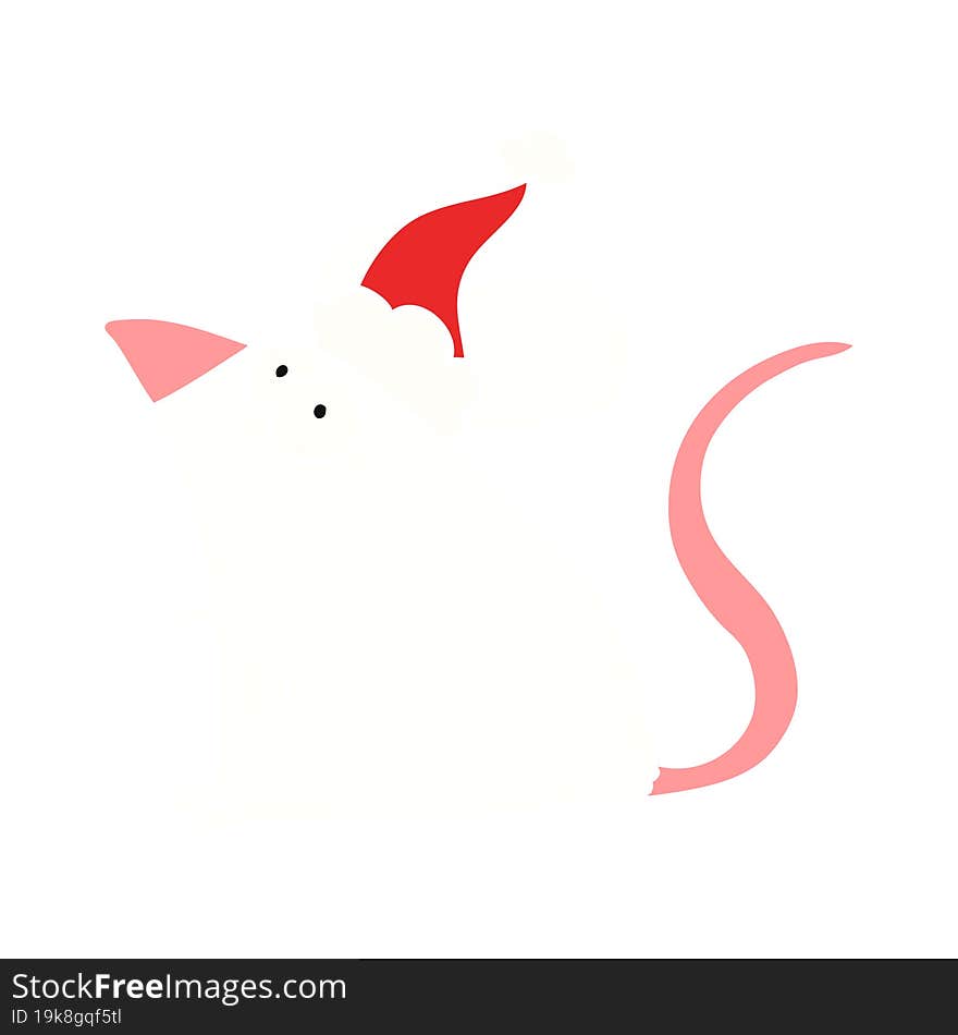 Flat Color Illustration Of A Frightened Mouse Wearing Santa Hat