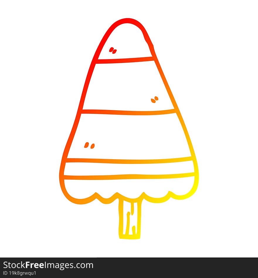 warm gradient line drawing of a cartoon christmas tree