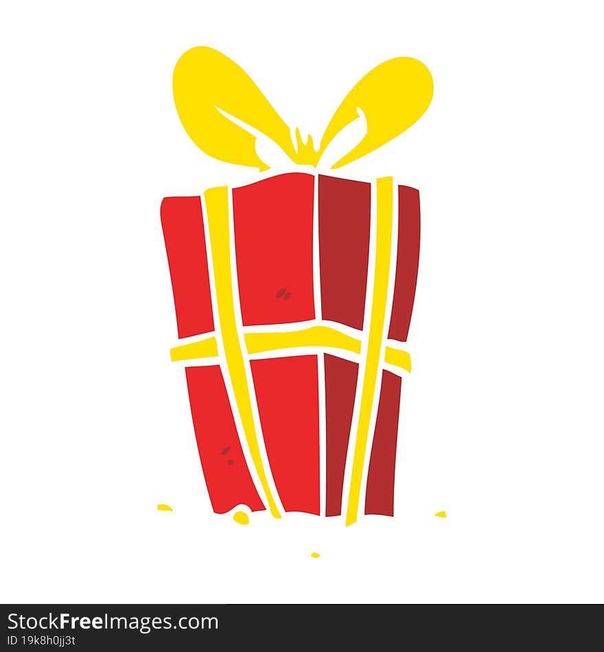 Flat Color Style Cartoon Christmas Present Wrapped With Bow