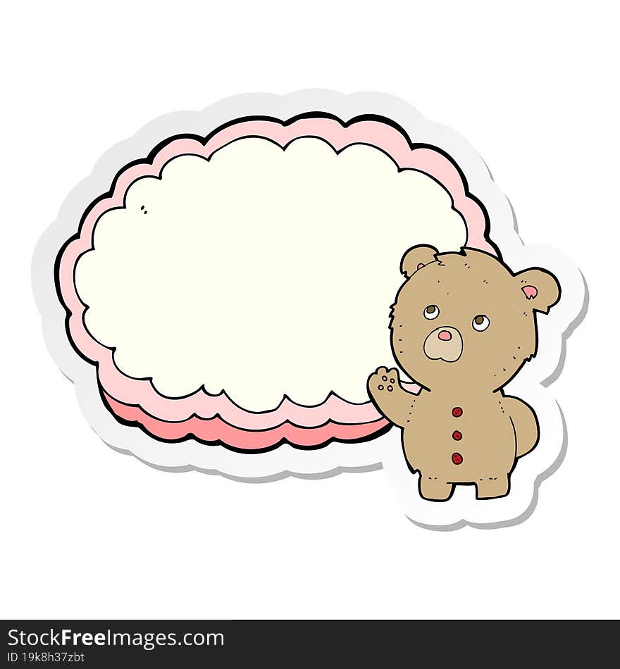 sticker of a cartoon teddy bear with text space cloud