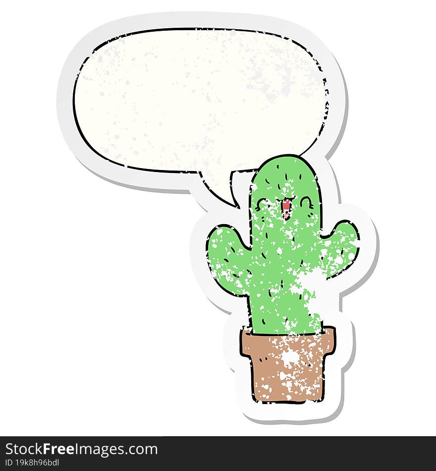 cartoon cactus and speech bubble distressed sticker