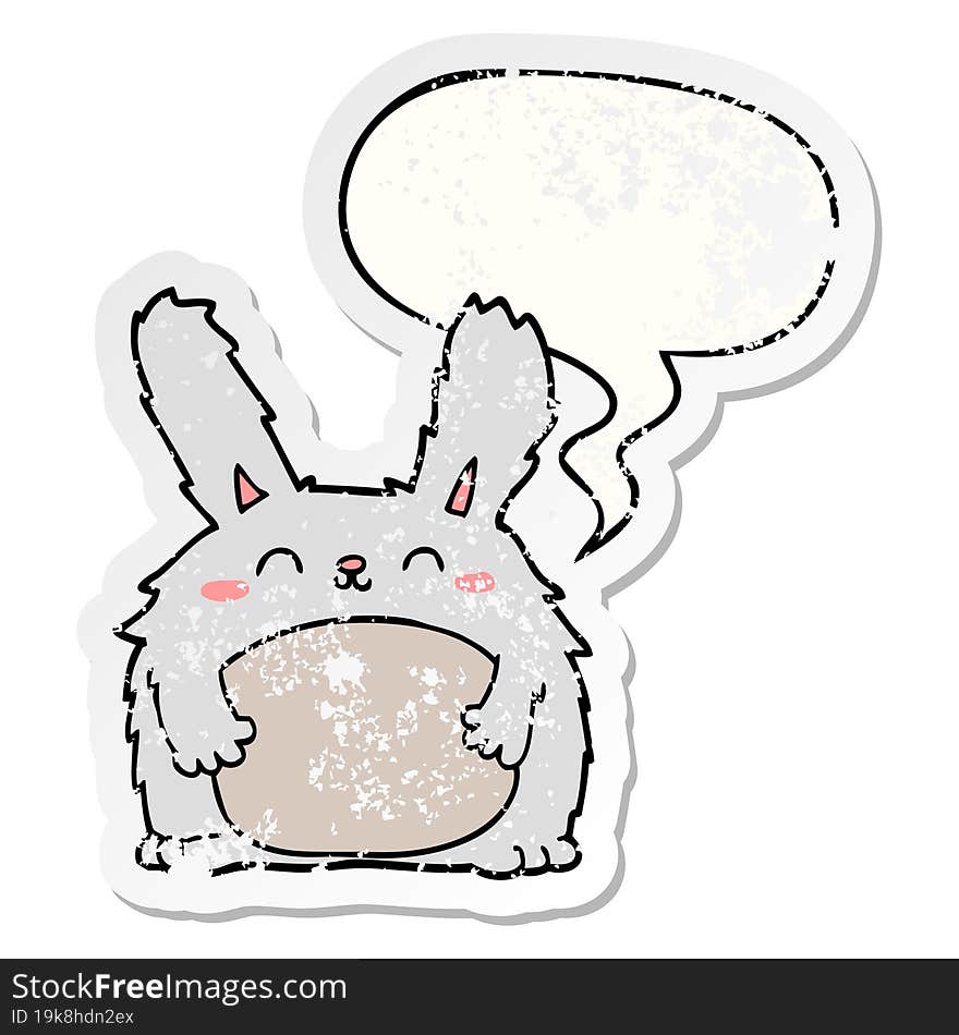 Cartoon Furry Rabbit And Speech Bubble Distressed Sticker