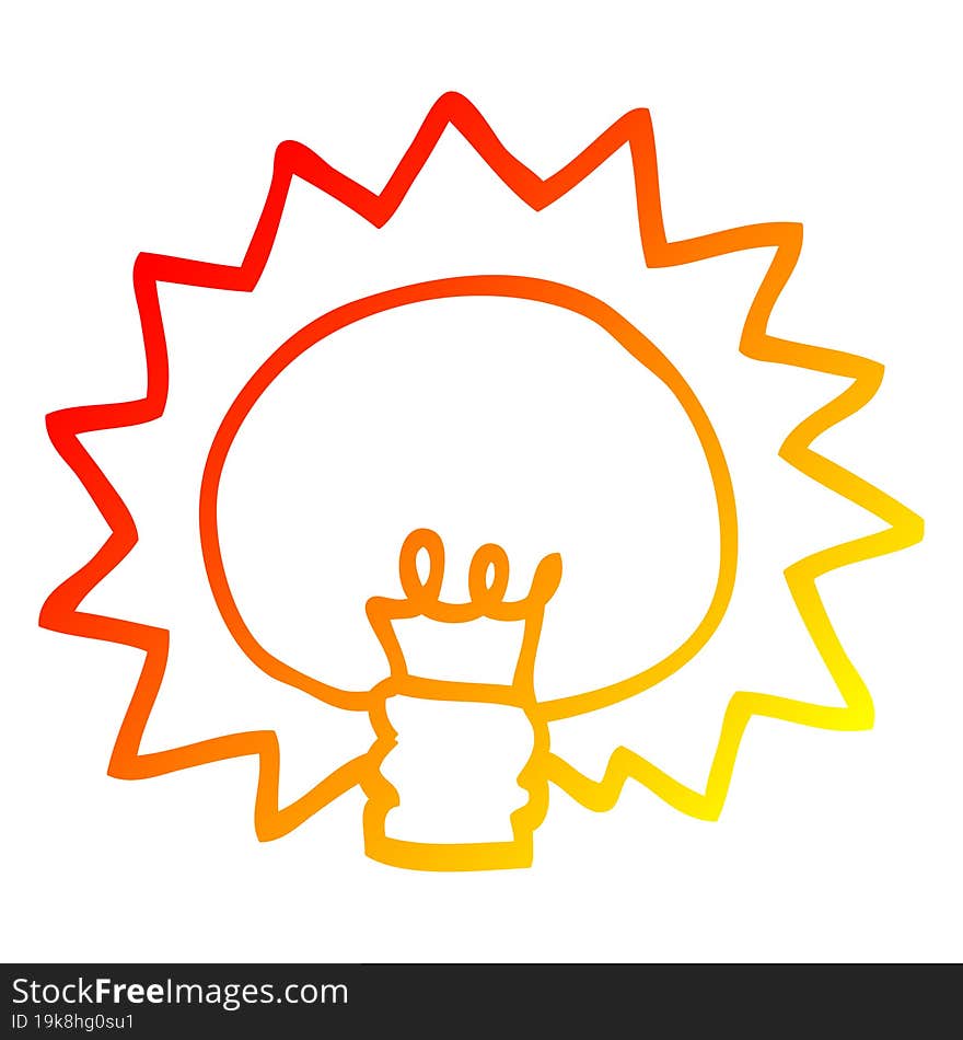 warm gradient line drawing of a cartoon shining light bulb