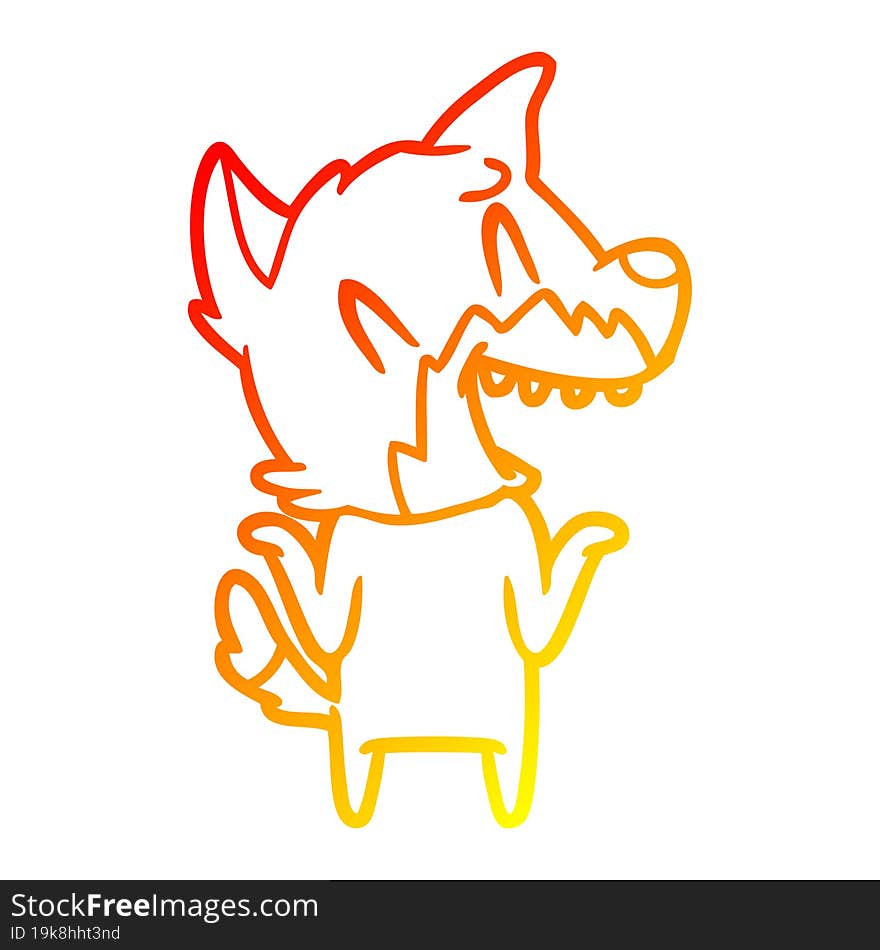 warm gradient line drawing laughing fox cartoon