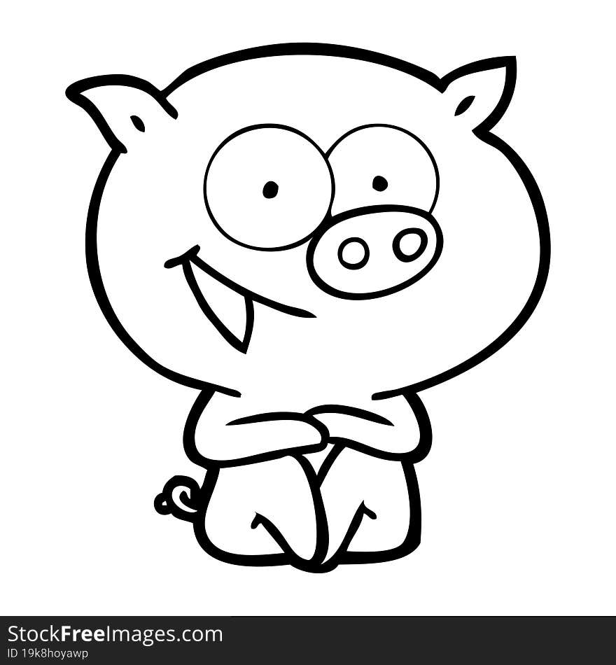 cheerful sitting pig cartoon. cheerful sitting pig cartoon