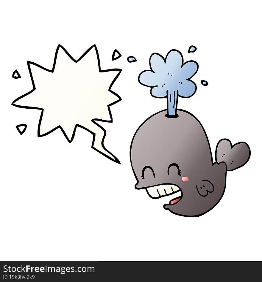 cartoon spouting whale and speech bubble in smooth gradient style