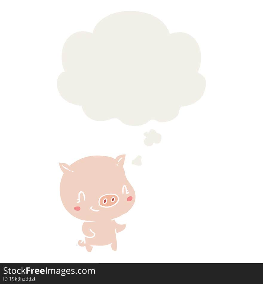 Cartoon Pig And Thought Bubble In Retro Style