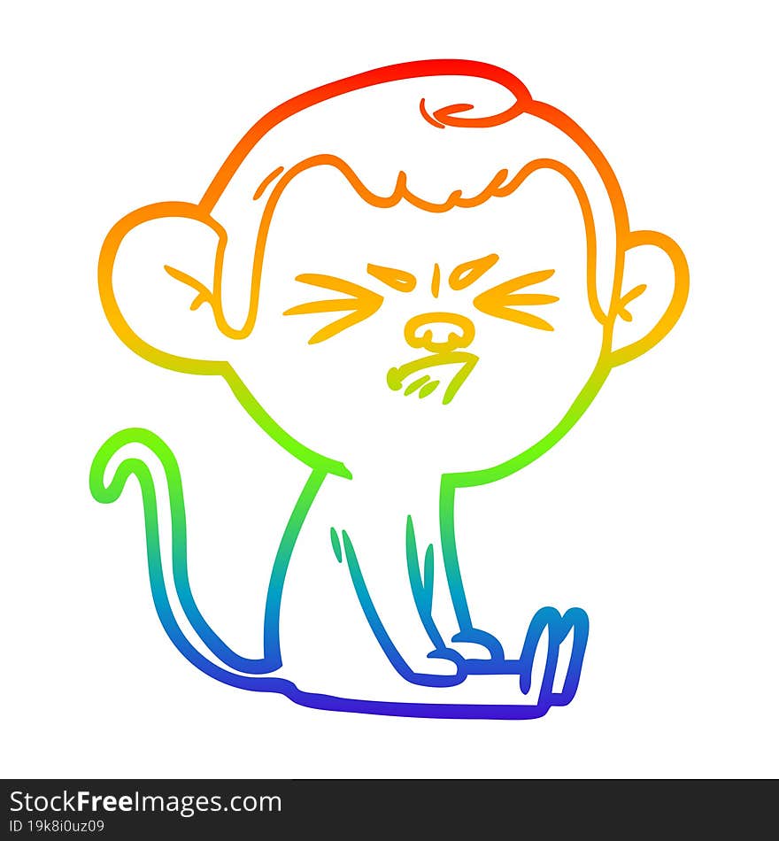 rainbow gradient line drawing cartoon angry monkey