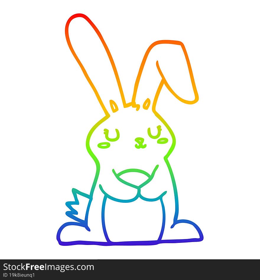 rainbow gradient line drawing of a cartoon rabbit