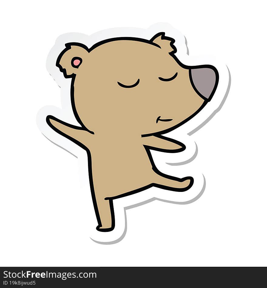 Sticker Of A Happy Cartoon Bear Dancing