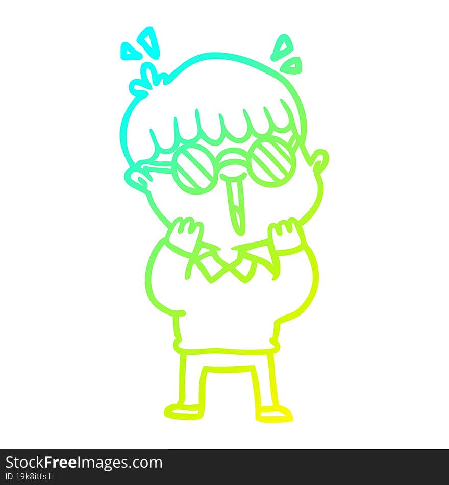 cold gradient line drawing cartoon happy boy wearing spectacles