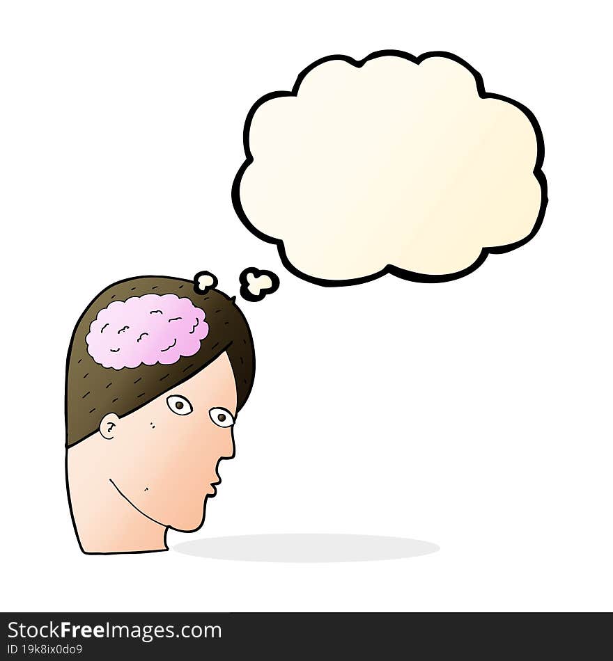 Cartoon Head With Brain Symbol With Thought Bubble