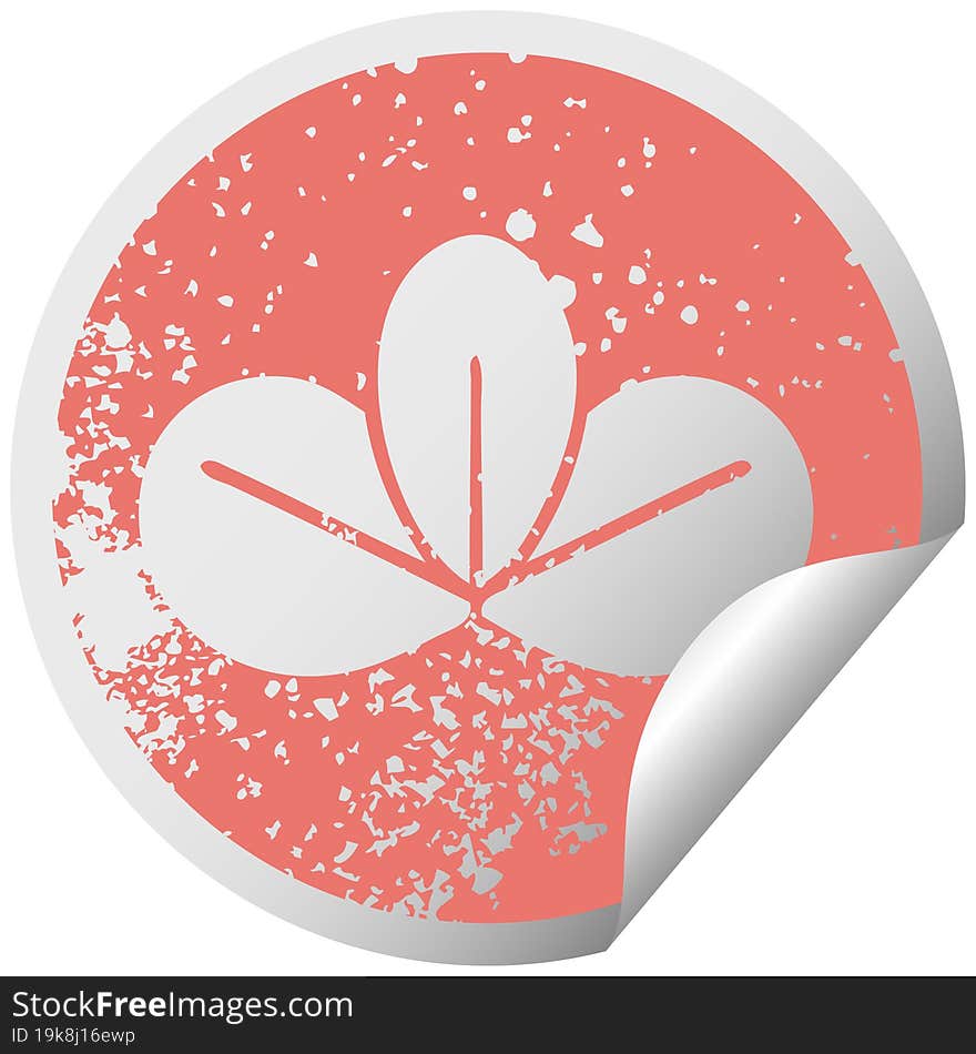 distressed circular peeling sticker symbol autumn leaf