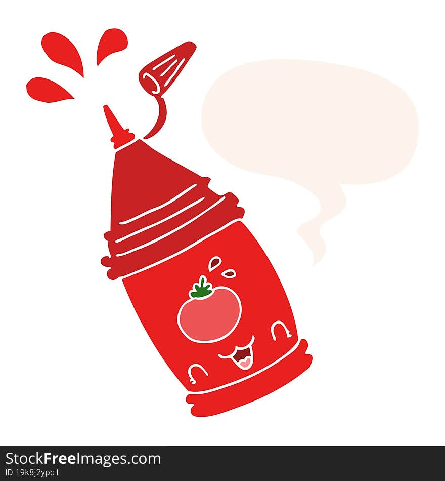 Cartoon Ketchup Bottle And Speech Bubble In Retro Style