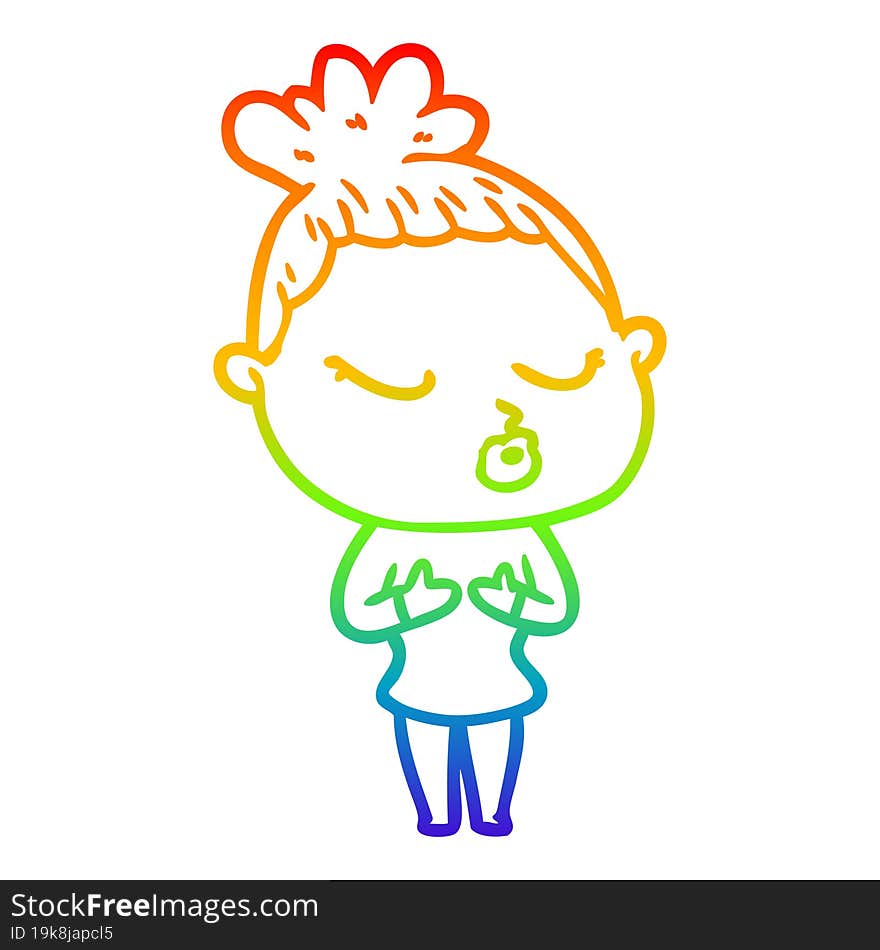 rainbow gradient line drawing of a cartoon calm woman