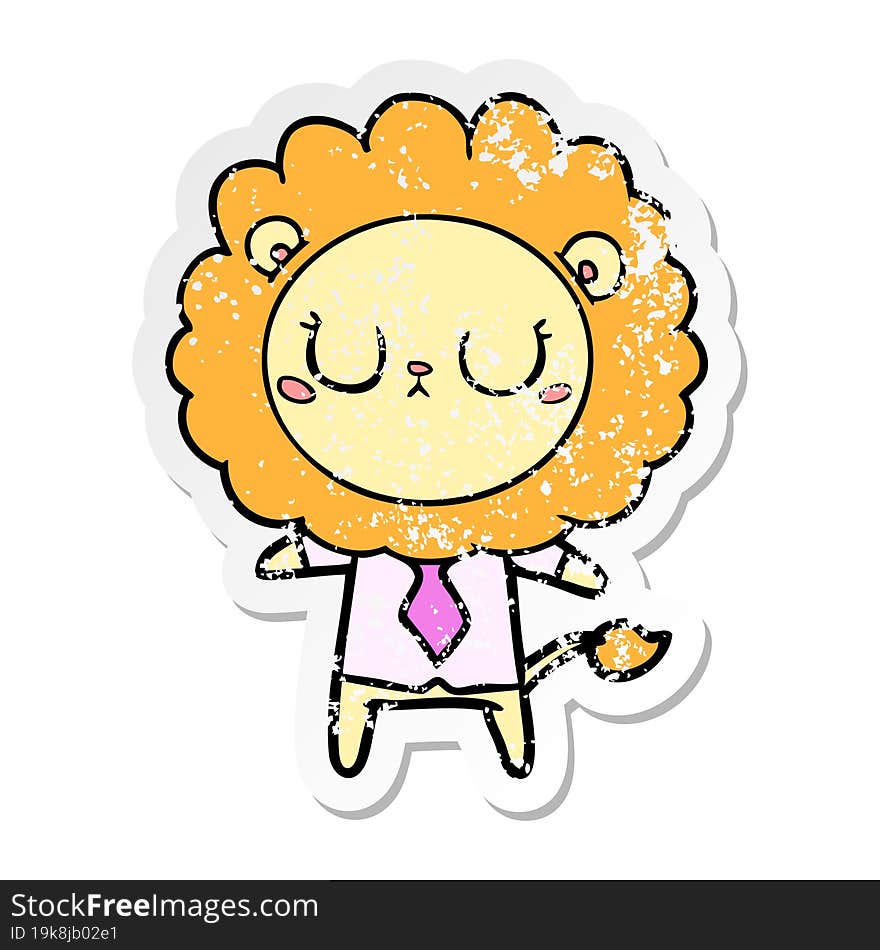 distressed sticker of a cartoon lion in business clothes