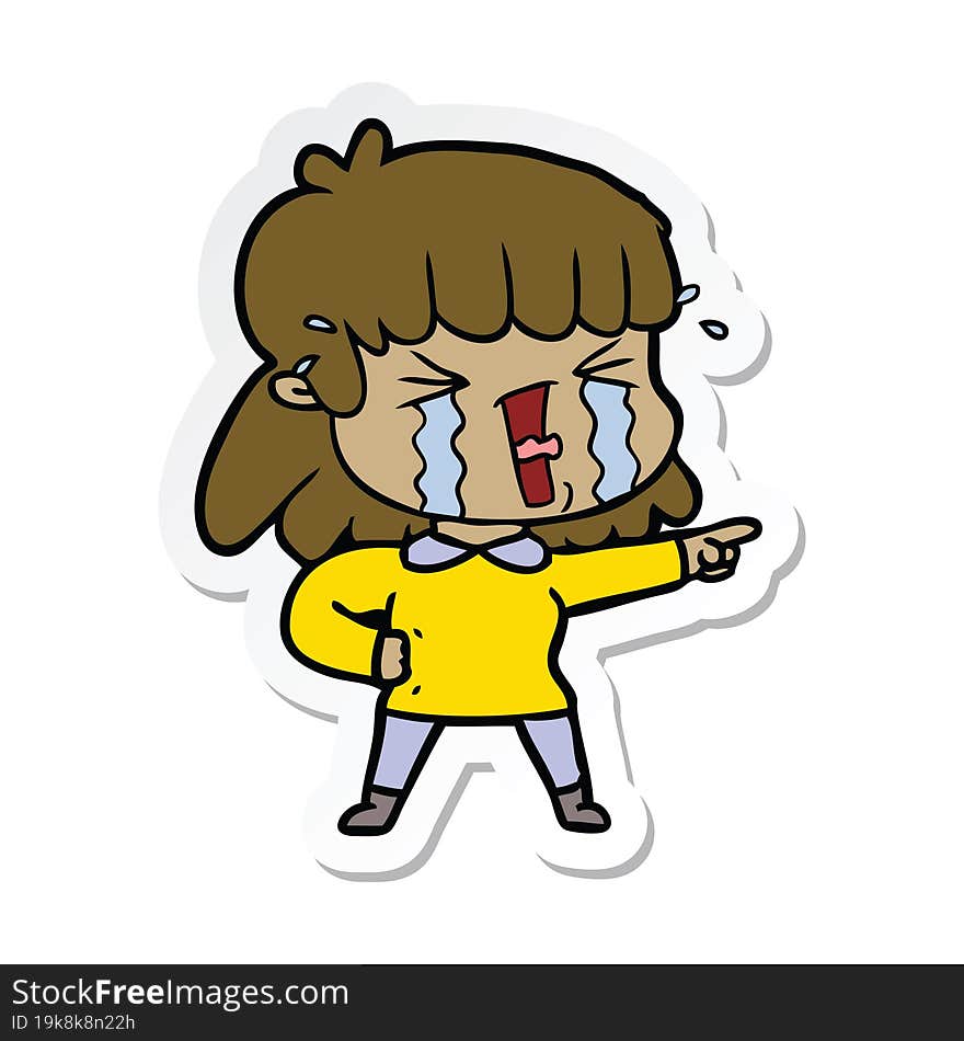 sticker of a cartoon woman in tears