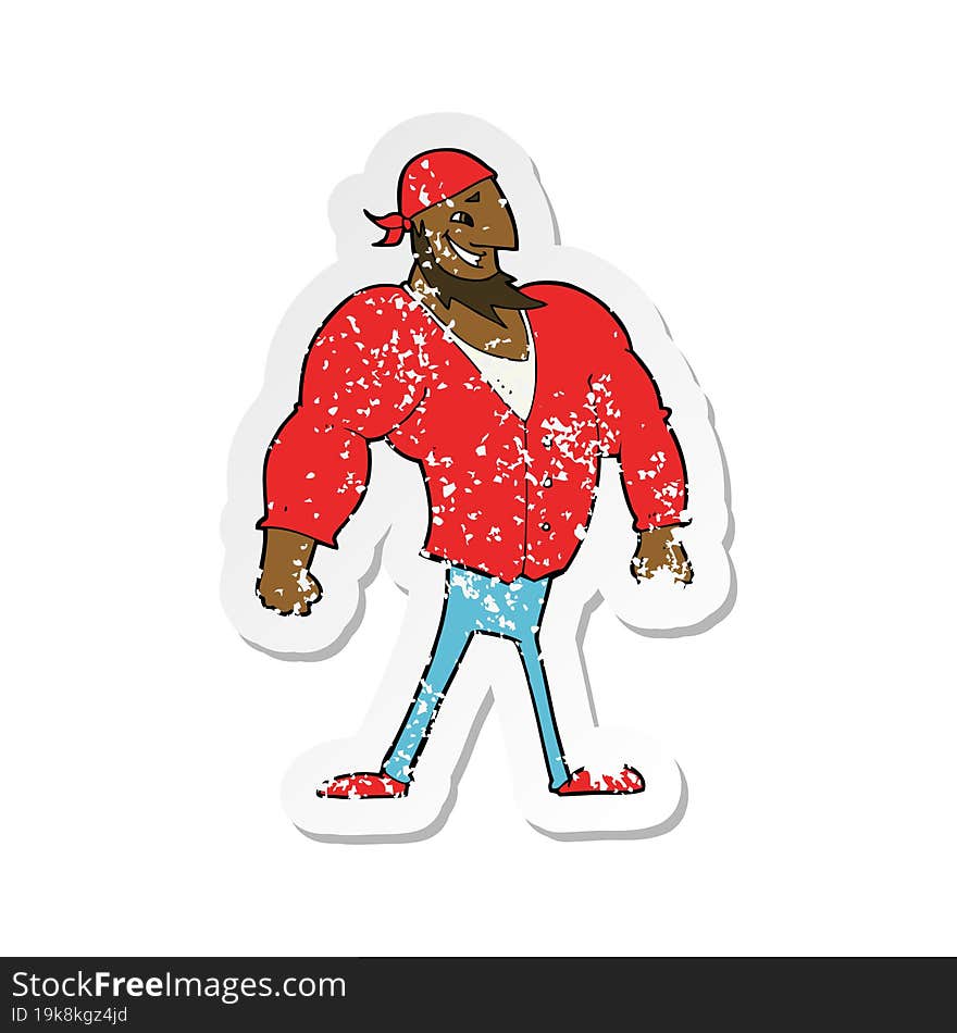 retro distressed sticker of a cartoon manly sailor man