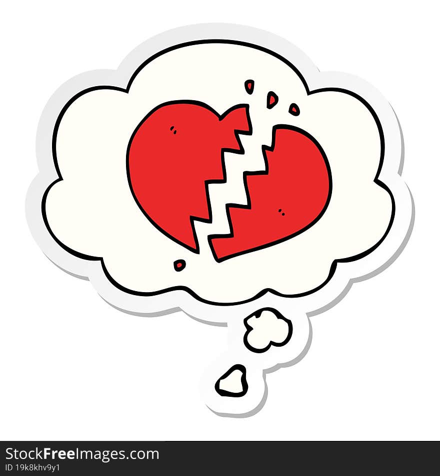 cartoon broken heart and thought bubble as a printed sticker