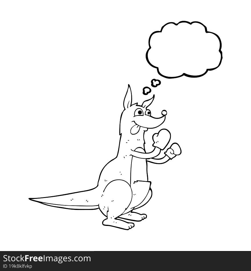 freehand drawn thought bubble cartoon boxing kangaroo