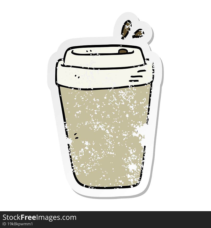 distressed sticker of a cartoon coffee cup