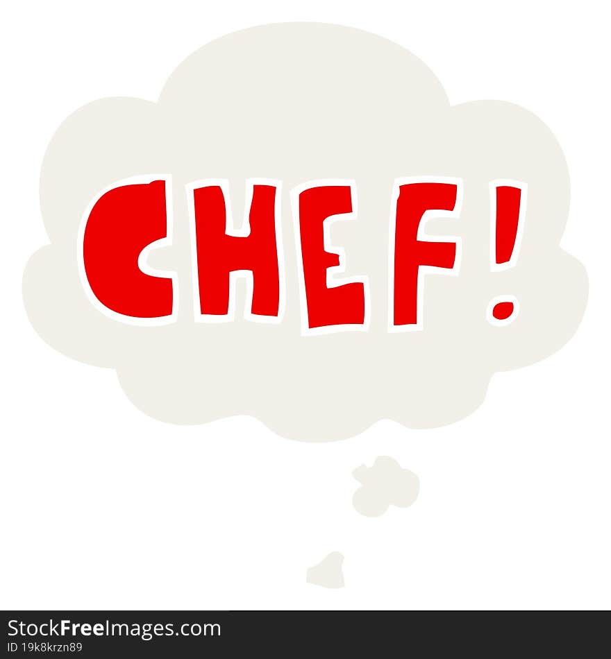 cartoon word chef and thought bubble in retro style