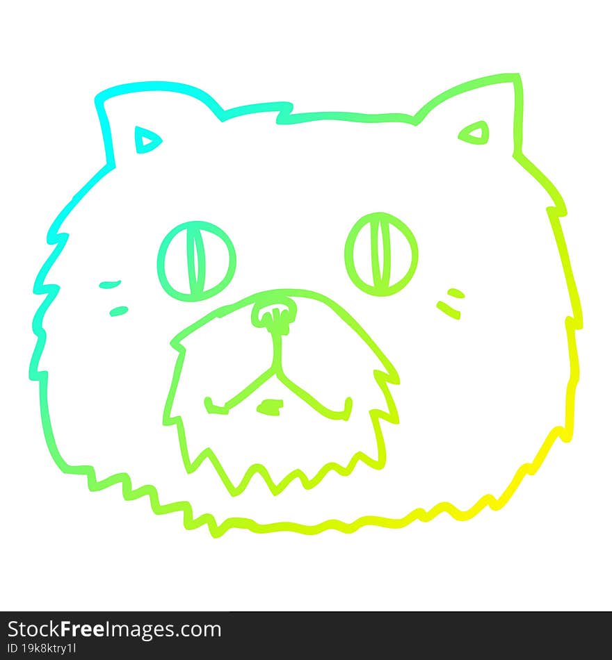 cold gradient line drawing of a cartoon cat face