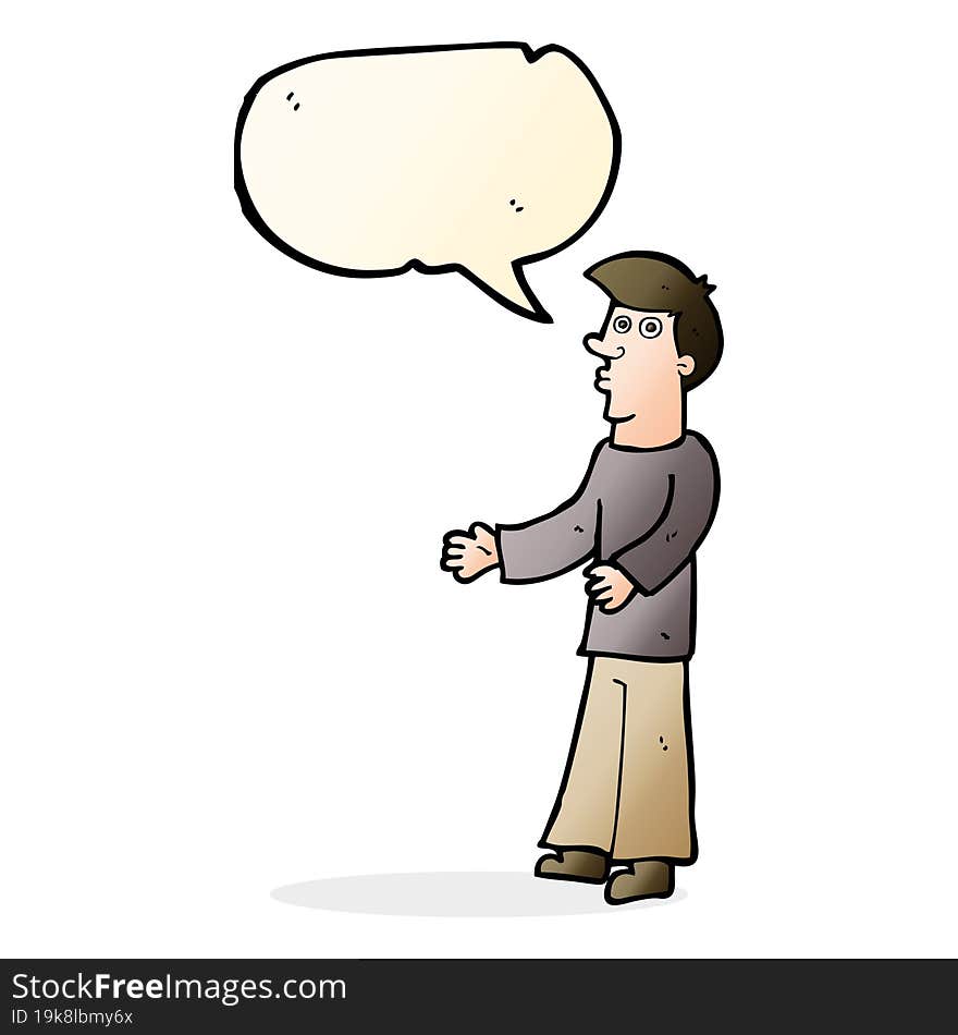 cartoon curious man with speech bubble