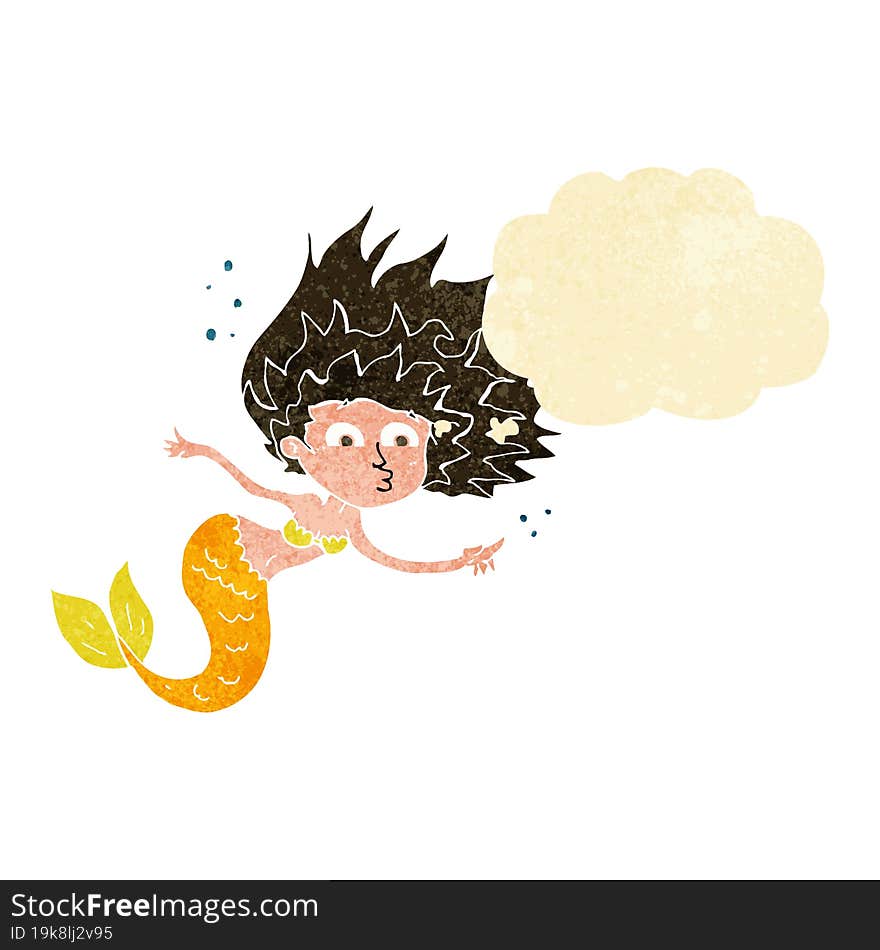 cartoon mermaid with thought bubble