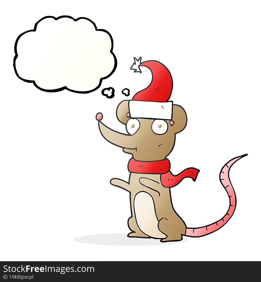 Thought Bubble Cartoon Mouse Wearing Christmas Hat