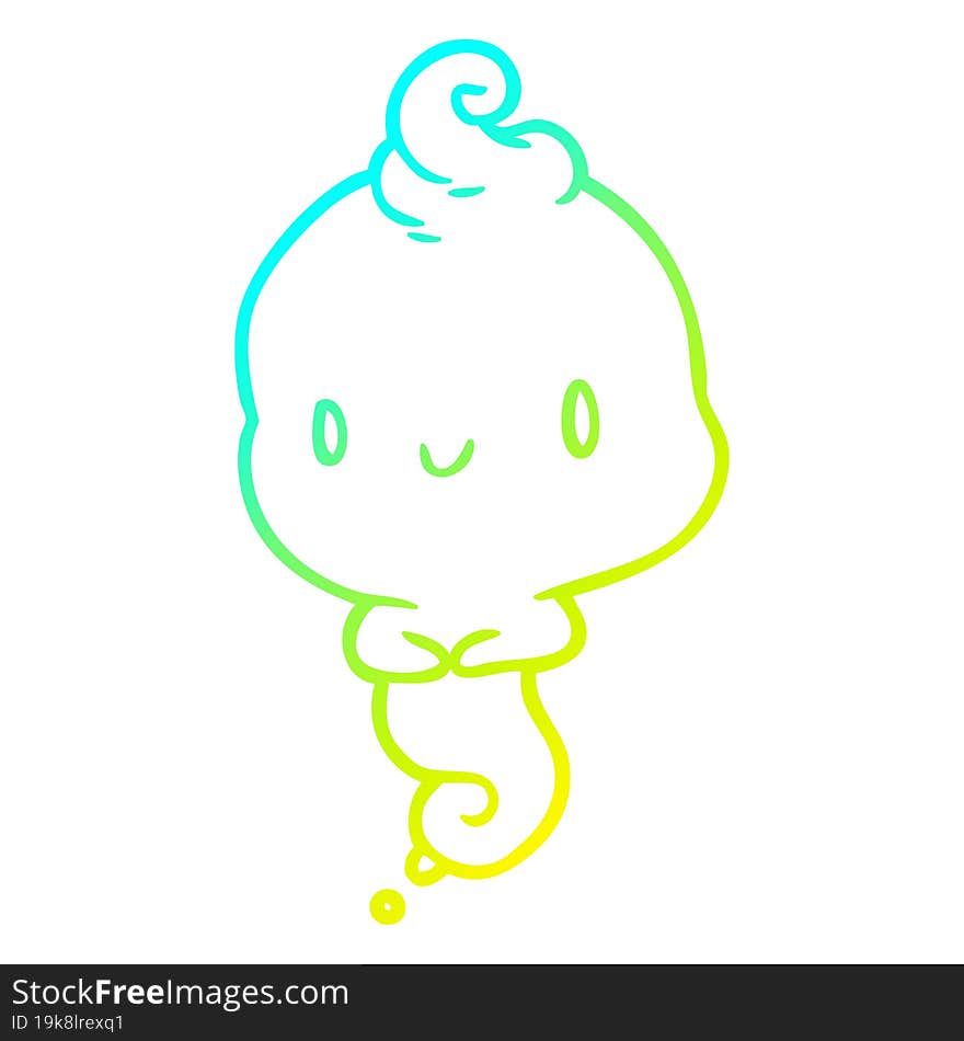 cold gradient line drawing of a cute cartoon ghost