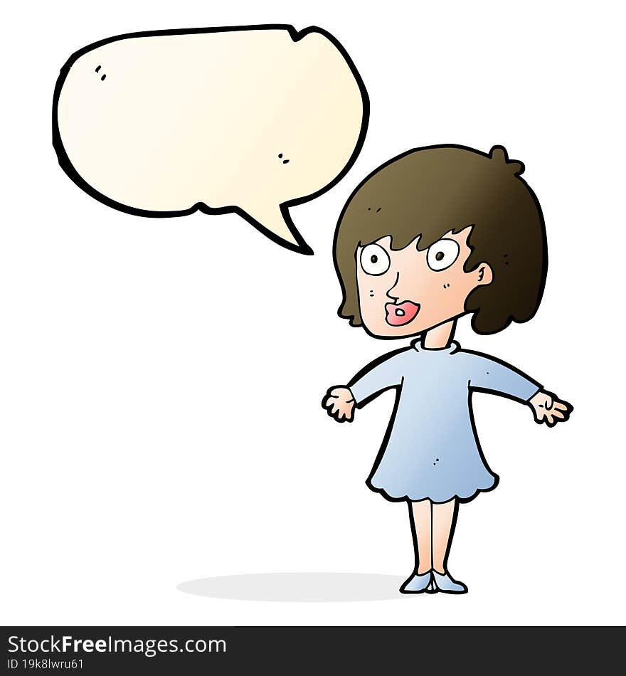 Cartoon Woman Wearing Dress With Speech Bubble