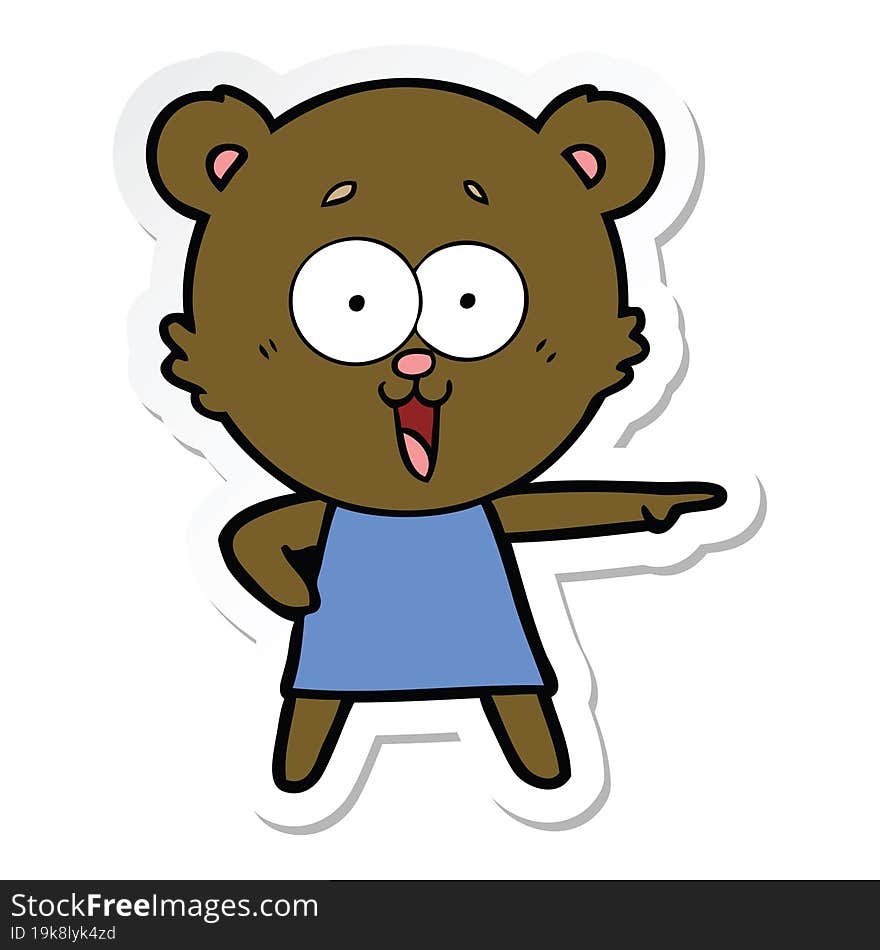 sticker of a laughing pointing teddy bear cartoon