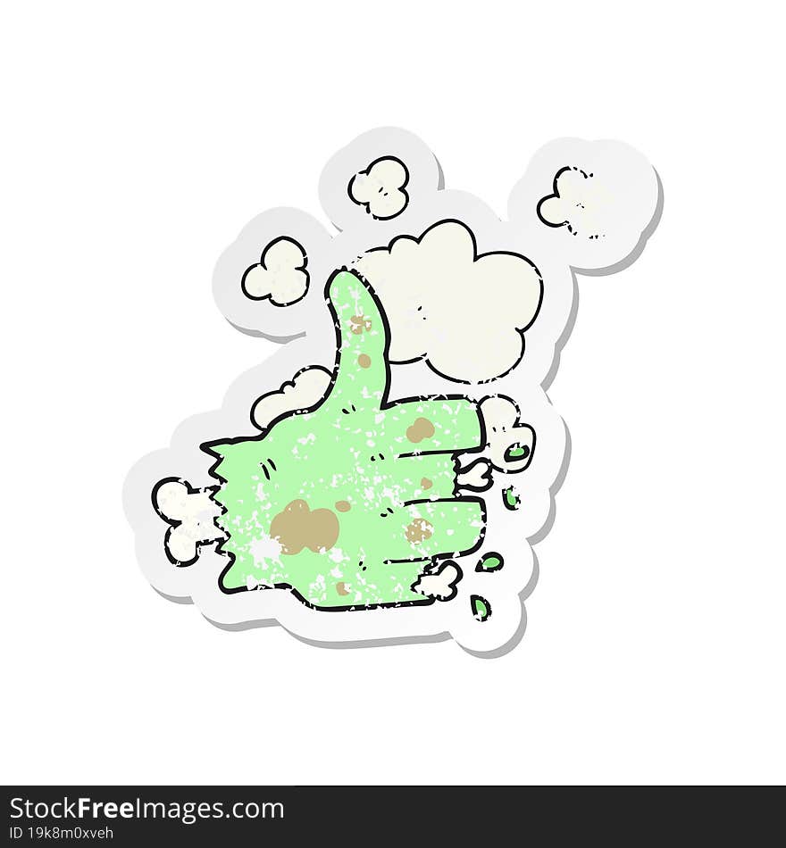 retro distressed sticker of a cartoon zombie hand