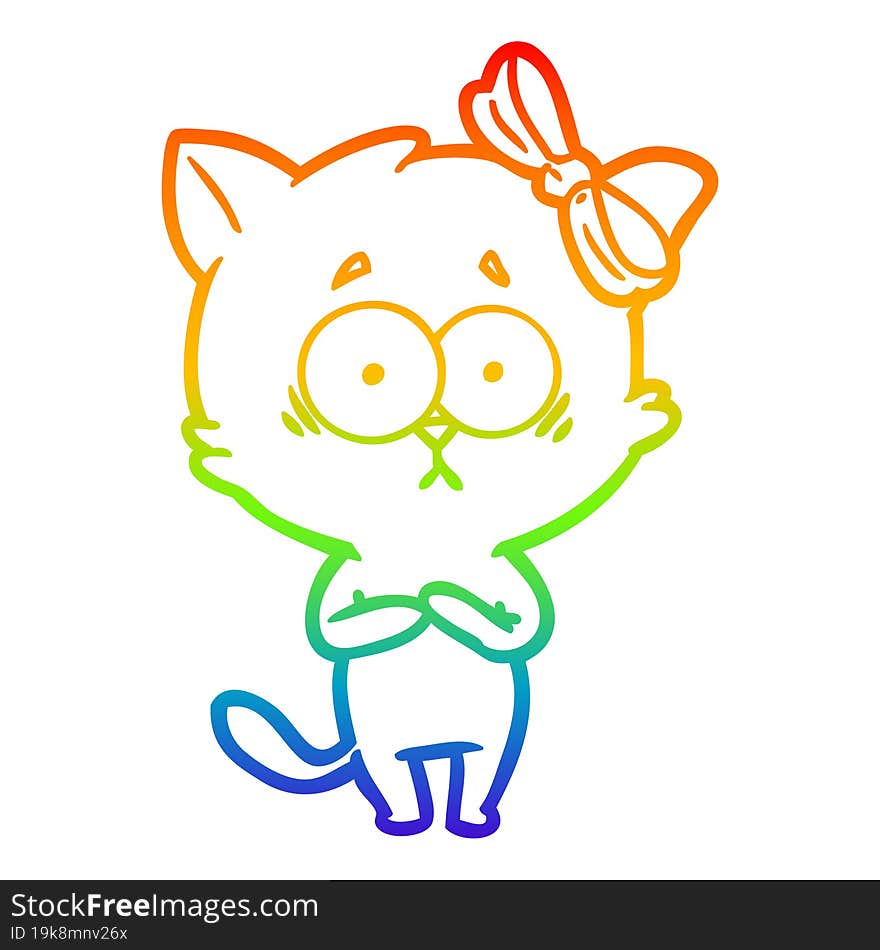 rainbow gradient line drawing of a cartoon cat