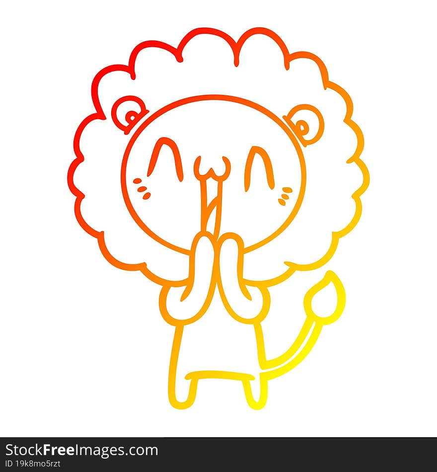 warm gradient line drawing happy cartoon lion