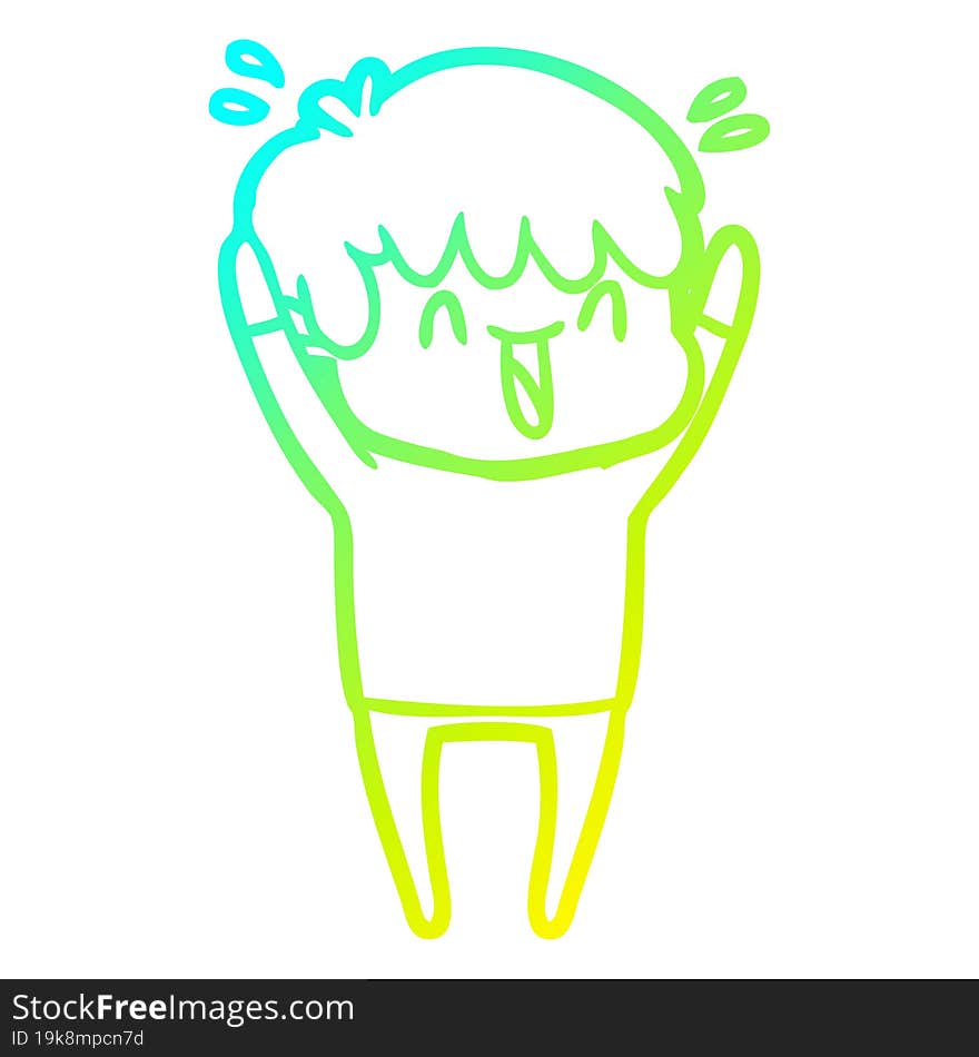 Cold Gradient Line Drawing Cartoon Laughing Boy