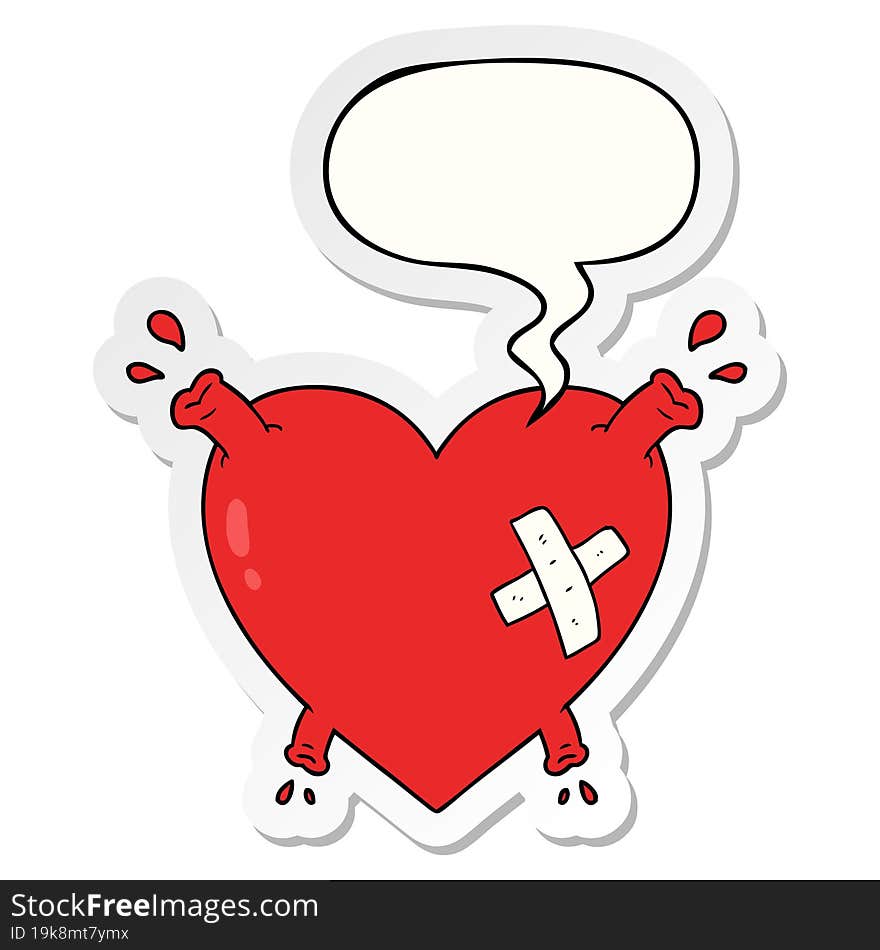 cartoon heart squirting blood with speech bubble sticker