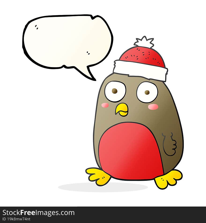 freehand drawn speech bubble cartoon christmas robin