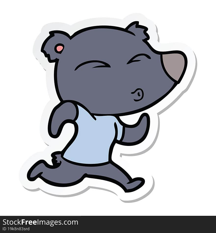 sticker of a cartoon jogging bear