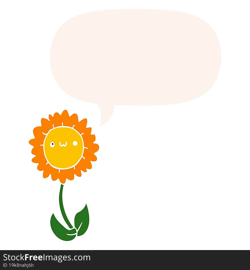 cartoon flower with speech bubble in retro style