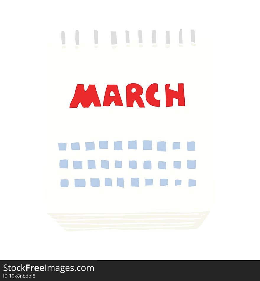 Flat Color Illustration Of A Cartoon March Calendar