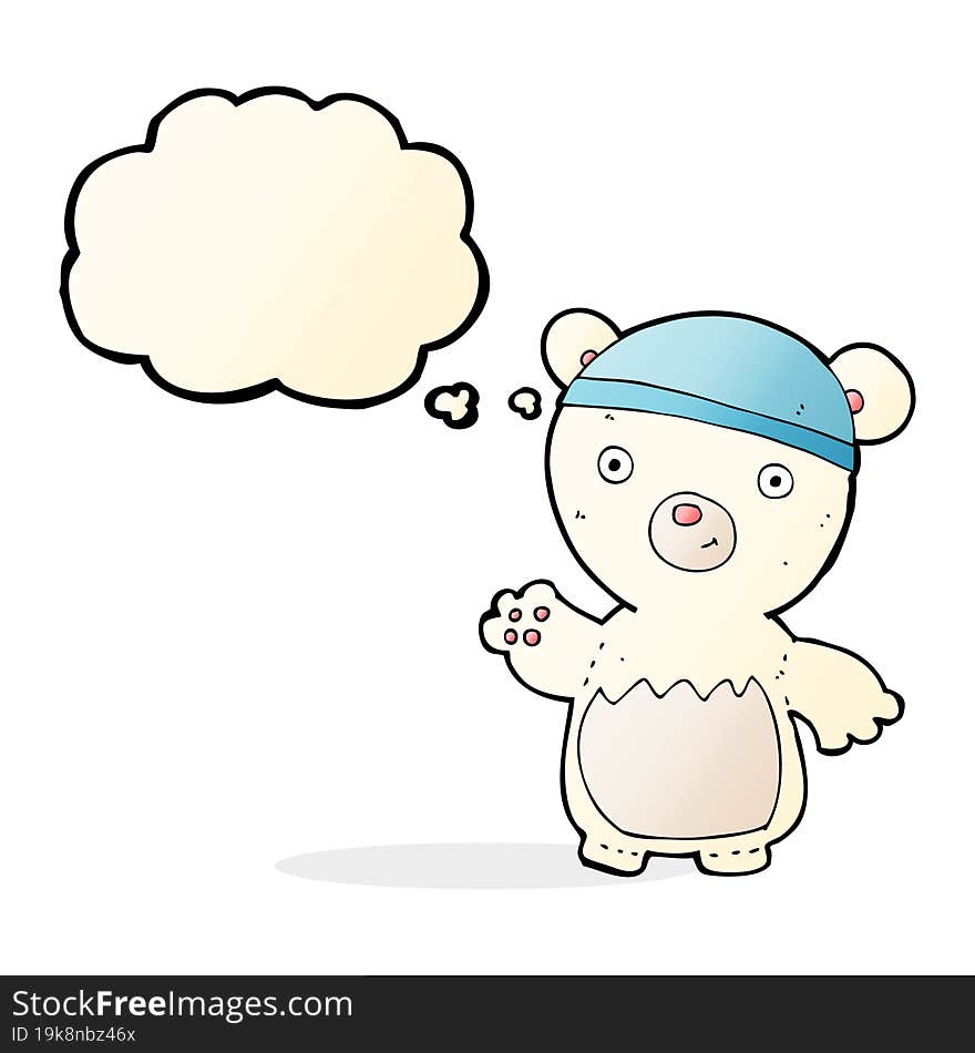 cartoon polar bear wearing hat with thought bubble